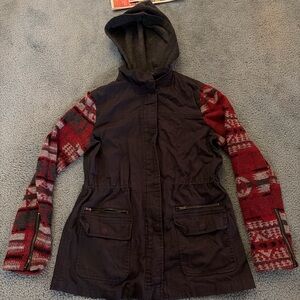 American Vintage Black Jacket with Red Patterned Sleeves